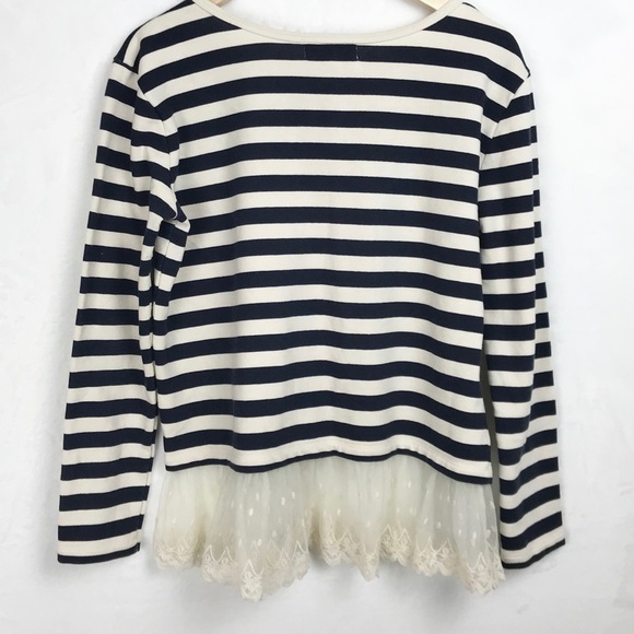 Altar’d State Navy Cream Stripe Lace Scalloped - Picture 2 of 8